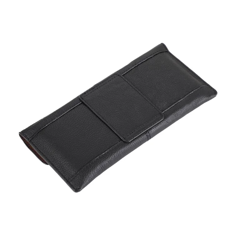 Top Layer Cowhide Leather Pouch Case for iPhone 12 Pro Max and Other Phones within 6.7 inches - Black