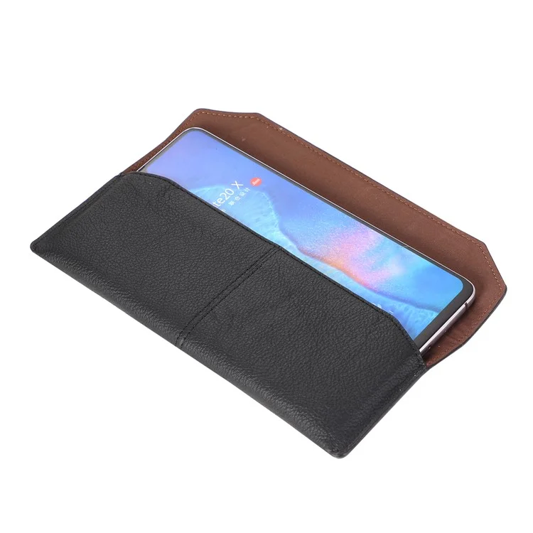 Universal Envelop Style Leather Pouch Case for iPhone 12 mini and Other Phones within 4.7 Inches- Black