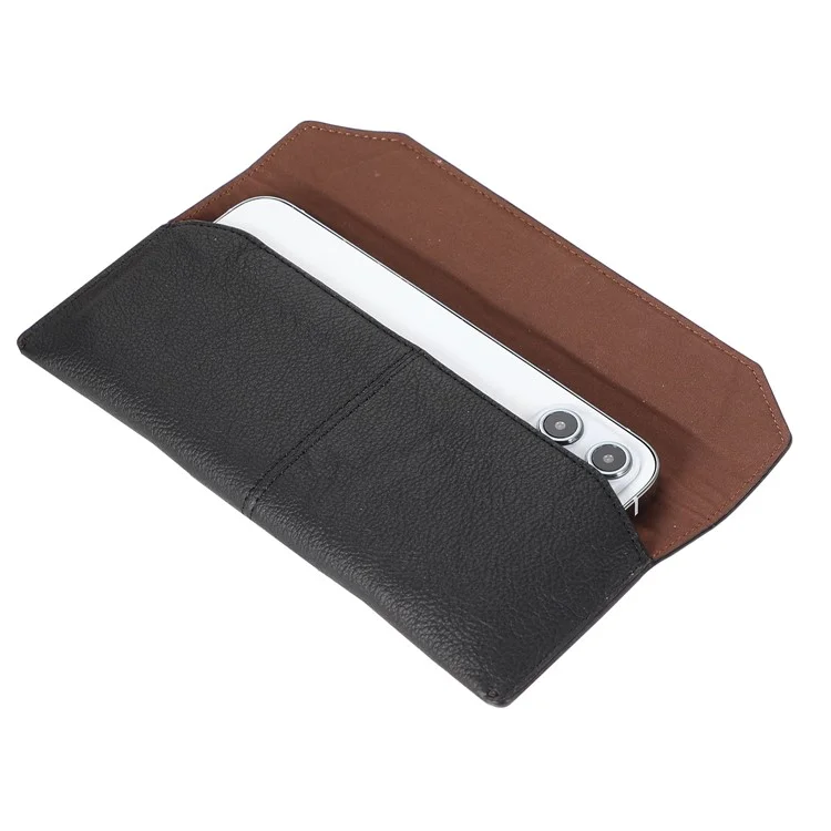 Universal Envelop Style Leather Pouch Case for iPhone 12 mini and Other Phones within 4.7 Inches- Black