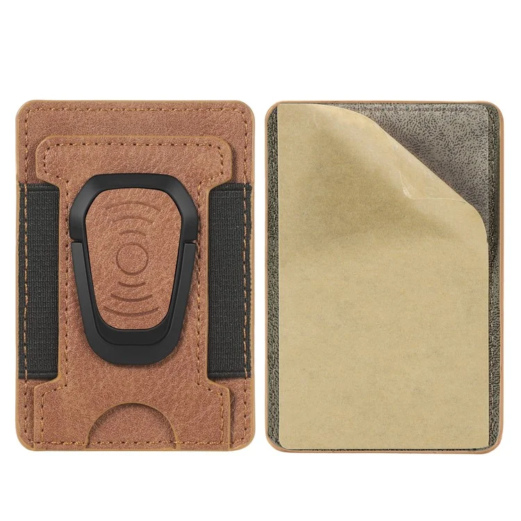 Litchi Texture PU Leather Mobile Phone Back Stick Bracket Card Bag - Brown