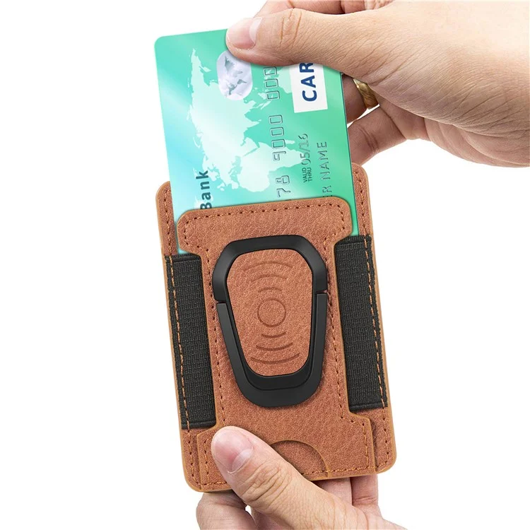 Litchi Texture PU Leather Mobile Phone Back Stick Bracket Card Bag - Brown
