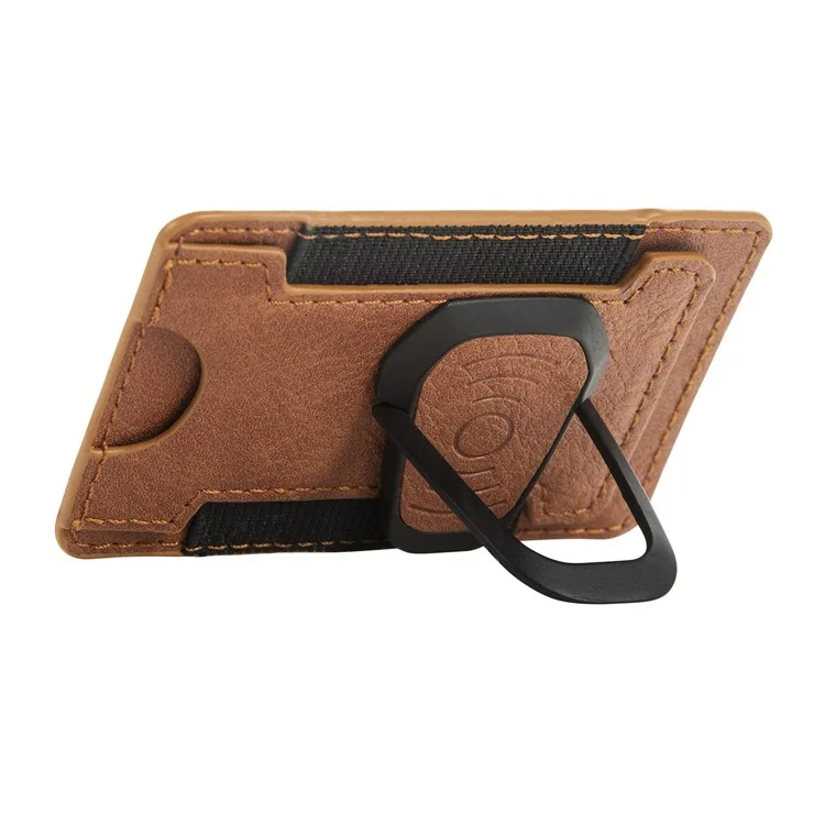 Litchi Texture PU Leather Mobile Phone Back Stick Bracket Card Bag - Brown