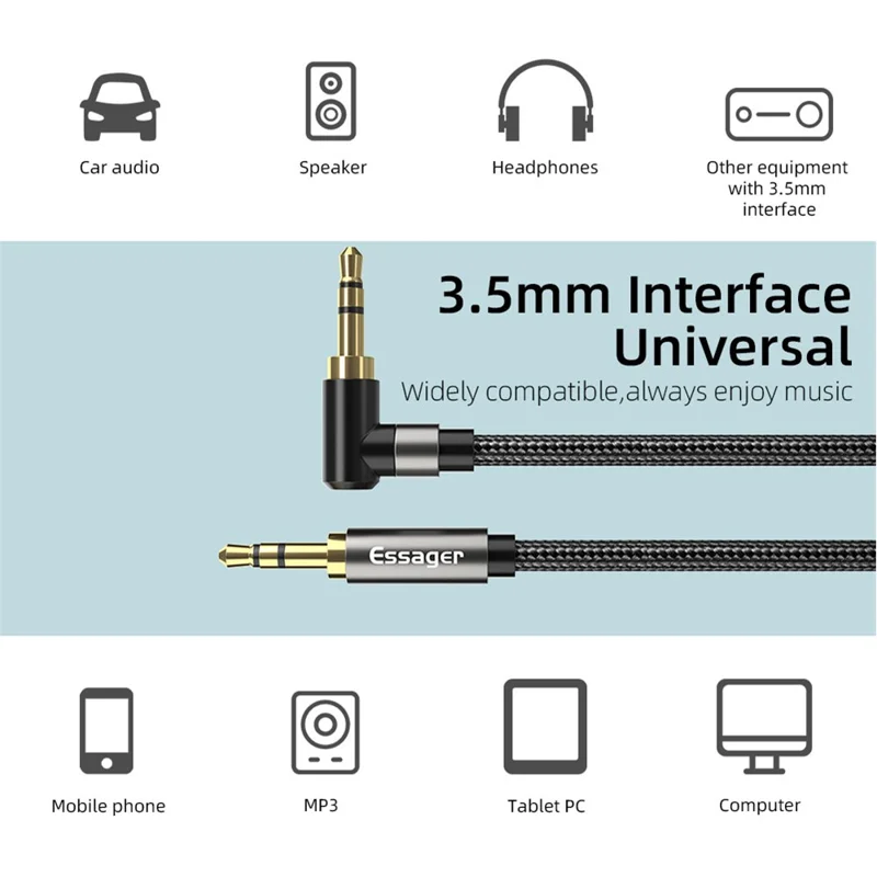ESSAGER 3.5mm Jack Male to Male Audio AUX Cable for PC Mobile Phone Speaker, 1.5m - Red