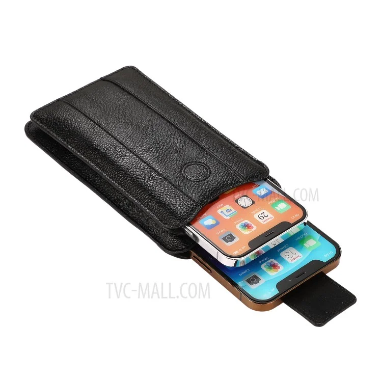 PU Leather Mobile Phone Case Pouch Belt Clip Case Waist Bag Holster (S Size) for Xiaomi Huawei iPhone - Black