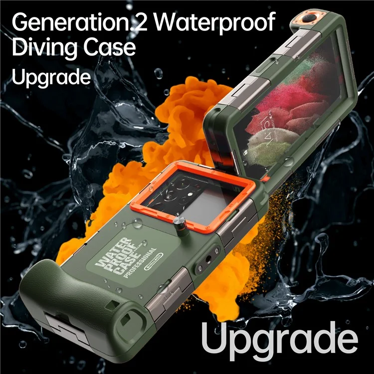 SHELLBOX Diving Case II 15m Underwater Universal Full Body Phone Shell IPX8 Waterproof Cover with Anti-lost Rope - Green