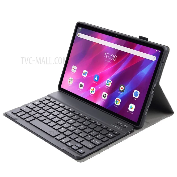 Ак10 Съемный Чехол из Кожи 2-в-1 с Клавиатурой Bluetooth Для Lenovo Tab K10 TB-X6C6X - Черный