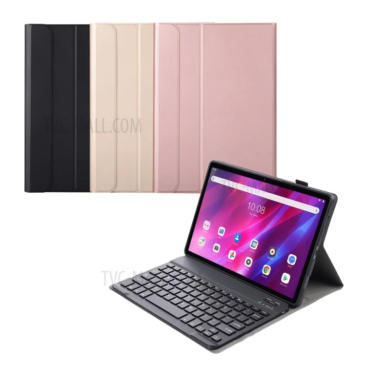 AK10 Detachable 2-in-1 Leather Stand Case with Bluetooth Keyboard for Lenovo Tab K10 TB-X6C6X - Black