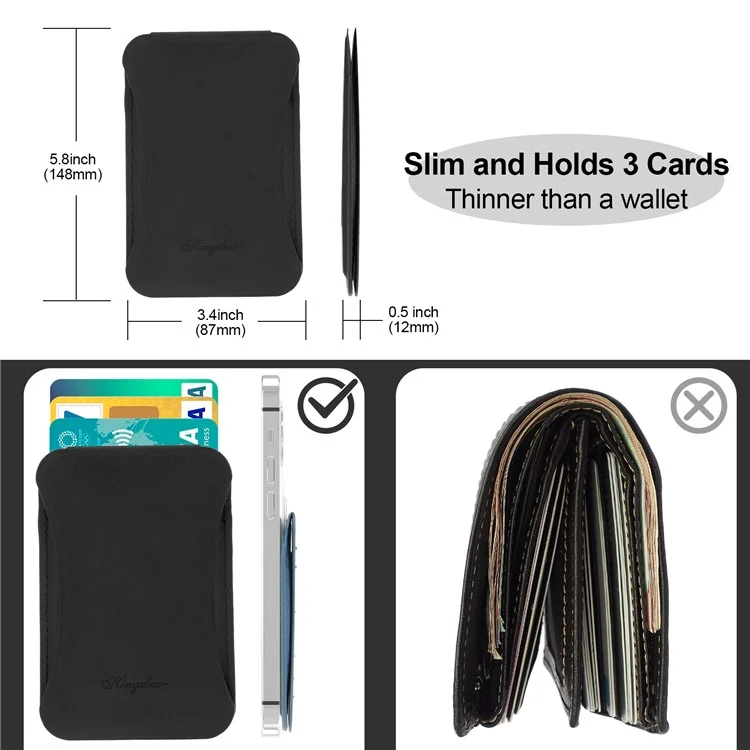 KINGXBAR Card Slots Wallet Design Magnetic Kickstand Phone Stand Holder for iPhone 12 Series - Black