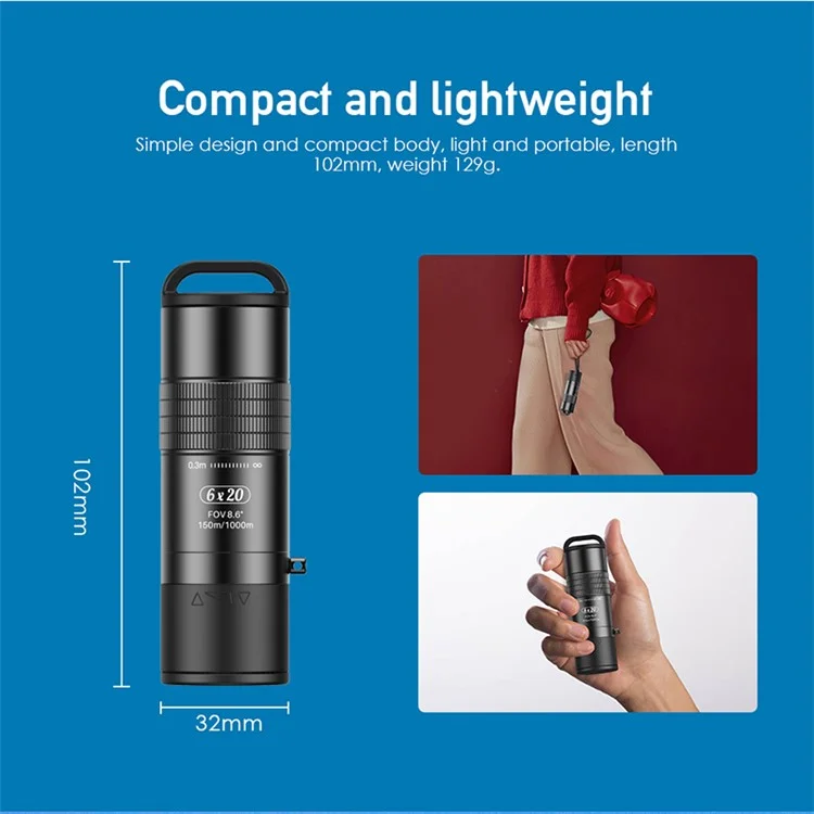 APEXEL APL-JS Lentes Telefoto Mini Monocular de Zoom 6X para Smartphones, com Cordão para Turismo, Camping e Observação de Pássaros