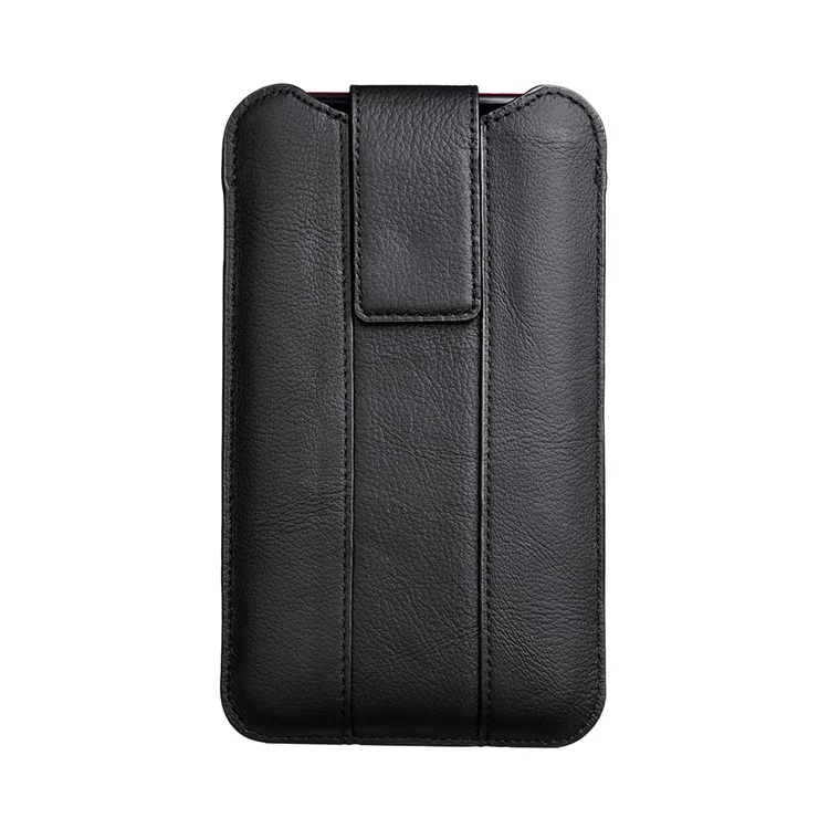 Top Layer Cowhide Leather 6.4-7.2 inch Mobile Phone Waist Belt Clip Bag Vertical Holster Pouch - Black