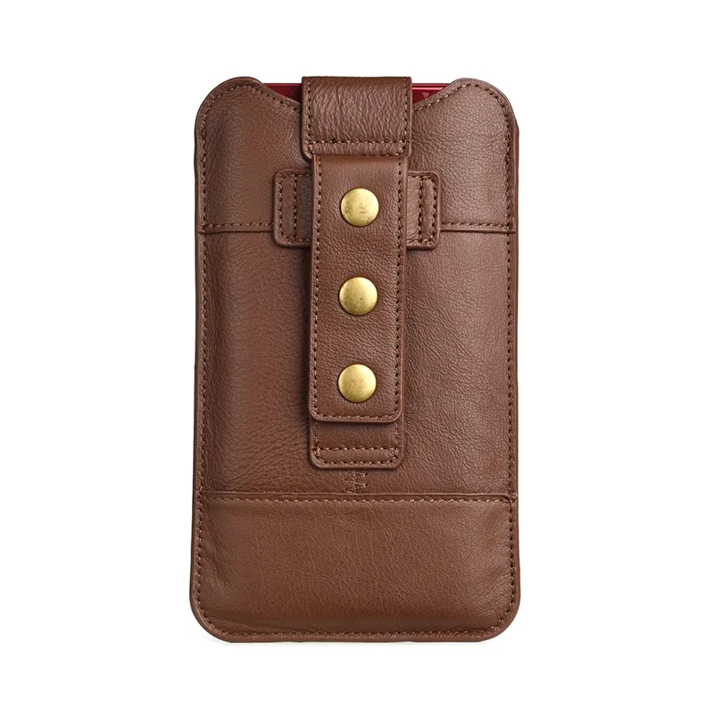 Top Layer Cowhide Leather 6.4-7.2 inch Mobile Phone Waist Belt Clip Bag Vertical Holster Pouch - Coffee