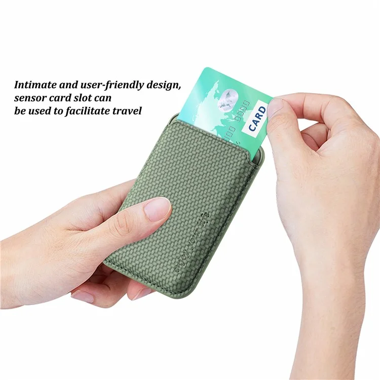Carbon Fiber Texture Magnetic Absorption PU Leather Credit Card Slot Holder for iPhone 12 / 13 Series - Green