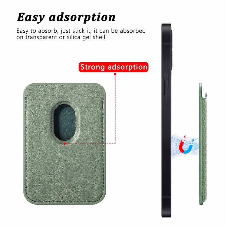 Carbon Fiber Texture Magnetic Absorption PU Leather Credit Card Slot Holder for iPhone 12 / 13 Series - Green