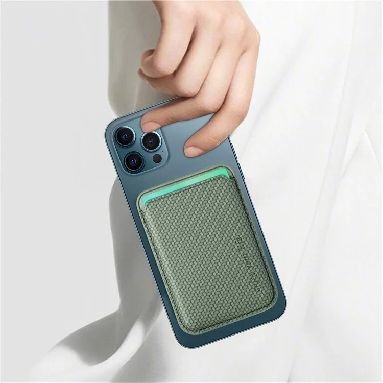 Carbon Fiber Texture Magnetic Absorption PU Leather Credit Card Slot Holder for iPhone 12 / 13 Series - Green