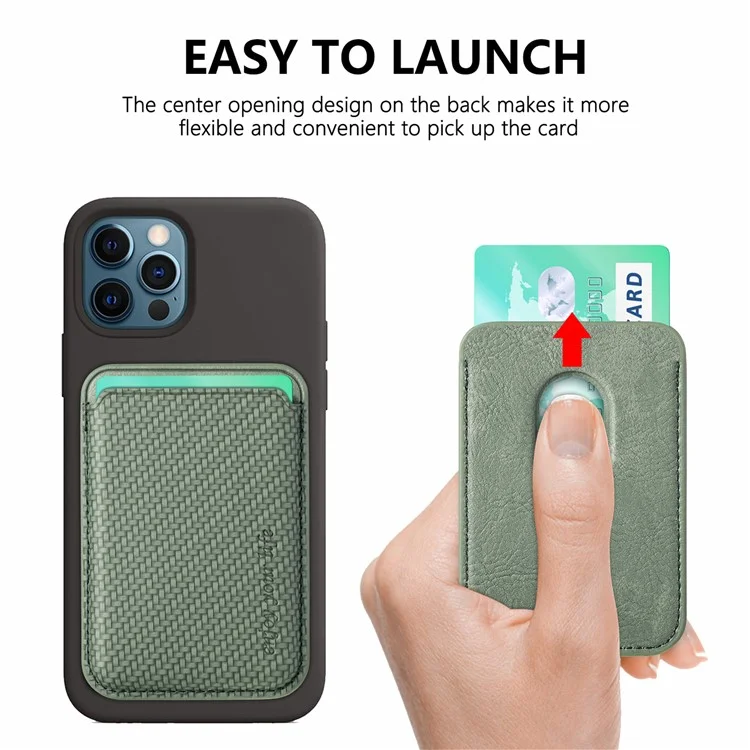 Carbon Fiber Texture Magnetic Absorption PU Leather Credit Card Slot Holder for iPhone 12 / 13 Series - Green