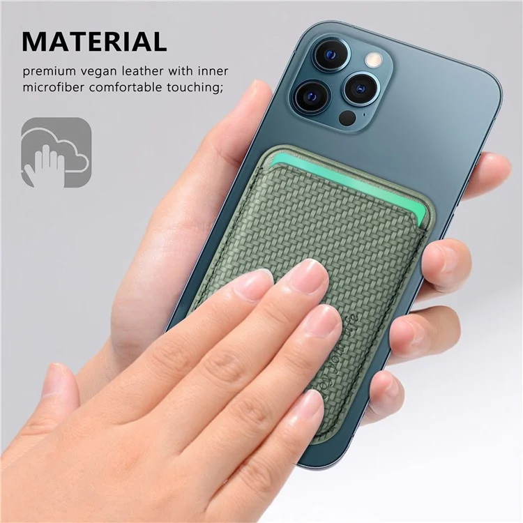 Carbon Fiber Texture Magnetic Absorption PU Leather Credit Card Slot Holder for iPhone 12 / 13 Series - Green