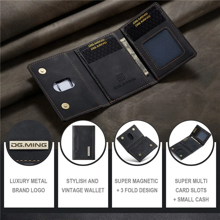 DG.MING M2 Series PU Leather Tri-fold Multiple Card Slots Holder Pocket Purse - Nero