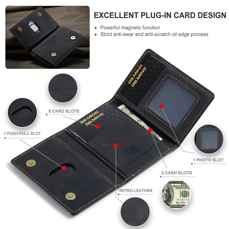 DG.MING M2 Series PU Leather Tri-fold Multiple Card Slots Holder Pocket Purse - Nero