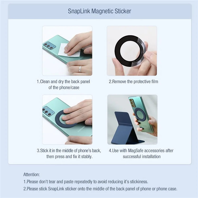 NILLKIN 1 Set Magnetic Ring Holder Self-adhesive SnapHold SnapLink Magnetic Mount Stand Phone Bracket - Green