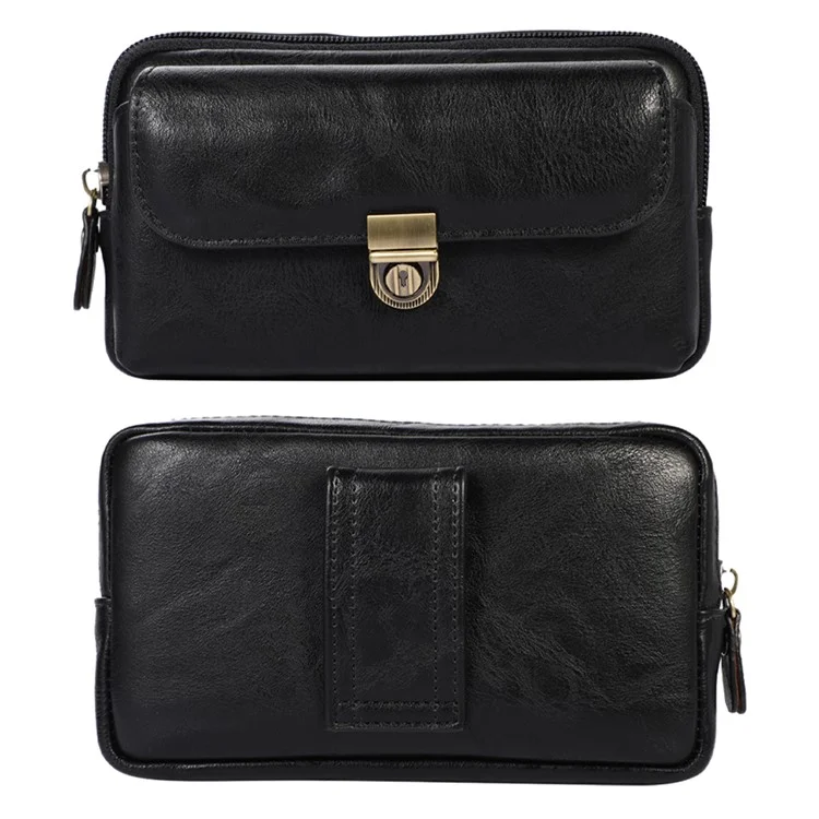 PU Leather Pouch for 7.2inch Phone, Horizontal Zipper Pocket Belt Loop Holder Loops Carrying Case - Black