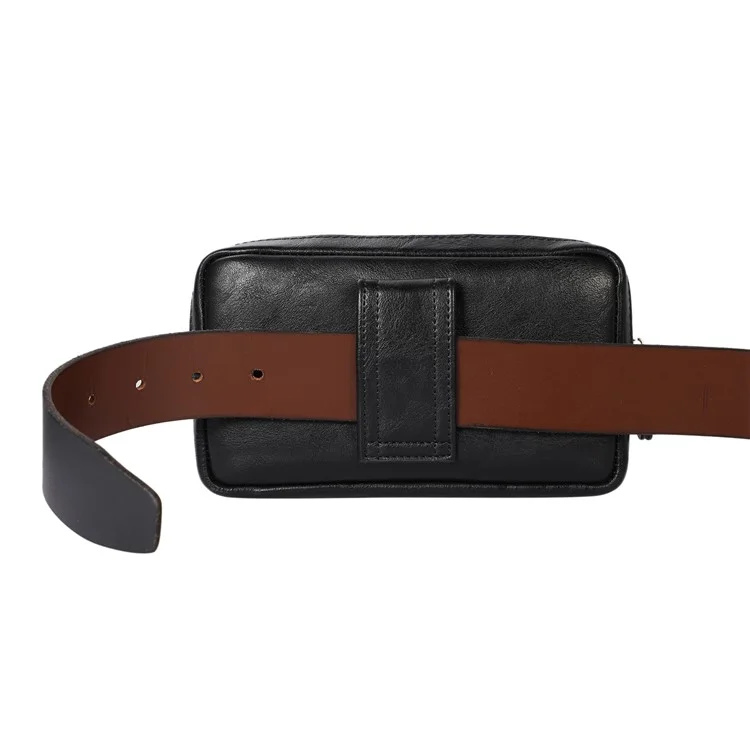 PU Leather Pouch for 7.2inch Phone, Horizontal Zipper Pocket Belt Loop Holder Loops Carrying Case - Black