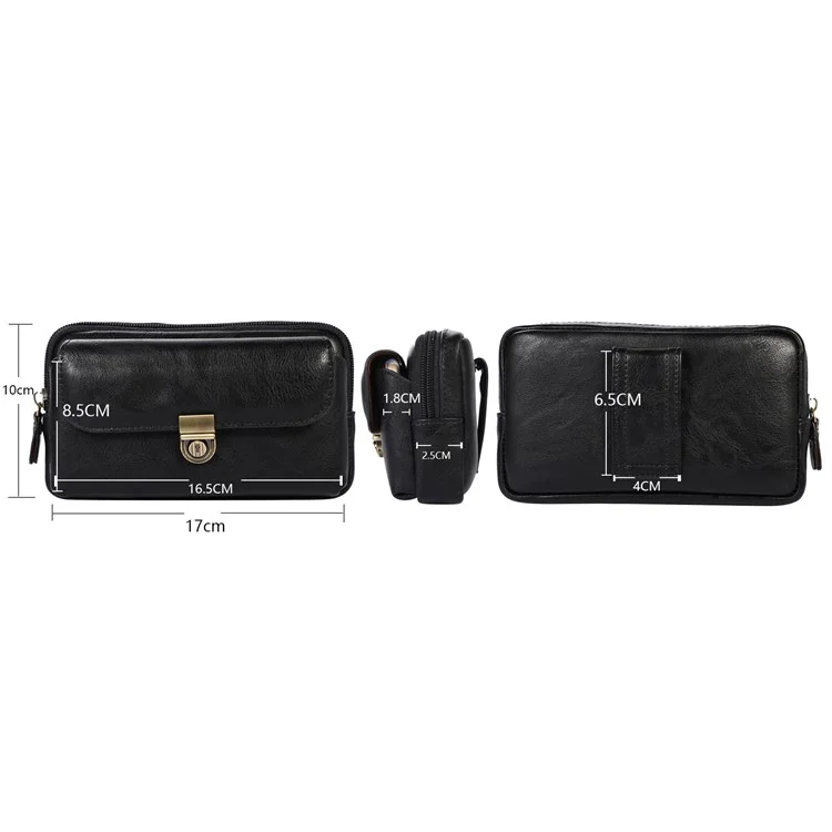 PU Leather Pouch for 7.2inch Phone, Horizontal Zipper Pocket Belt Loop Holder Loops Carrying Case - Black