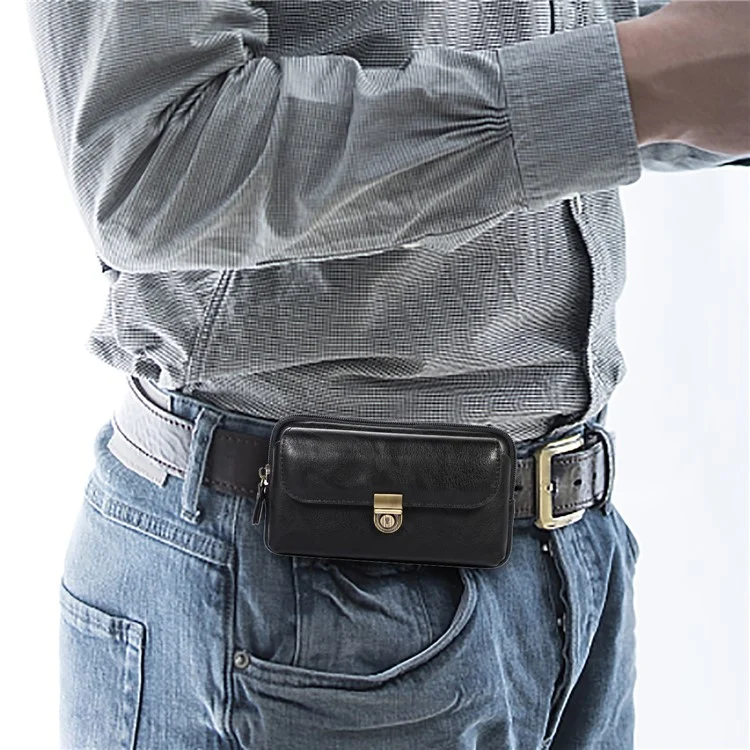 PU Leather Pouch for 7.2inch Phone, Horizontal Zipper Pocket Belt Loop Holder Loops Carrying Case - Black