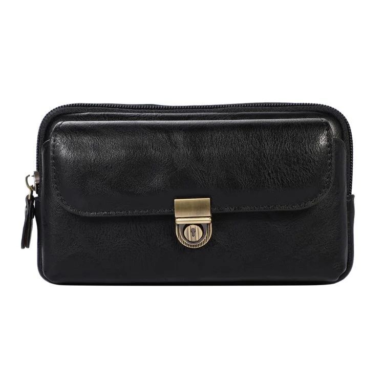 PU Leather Pouch for 7.2inch Phone, Horizontal Zipper Pocket Belt Loop Holder Loops Carrying Case - Black