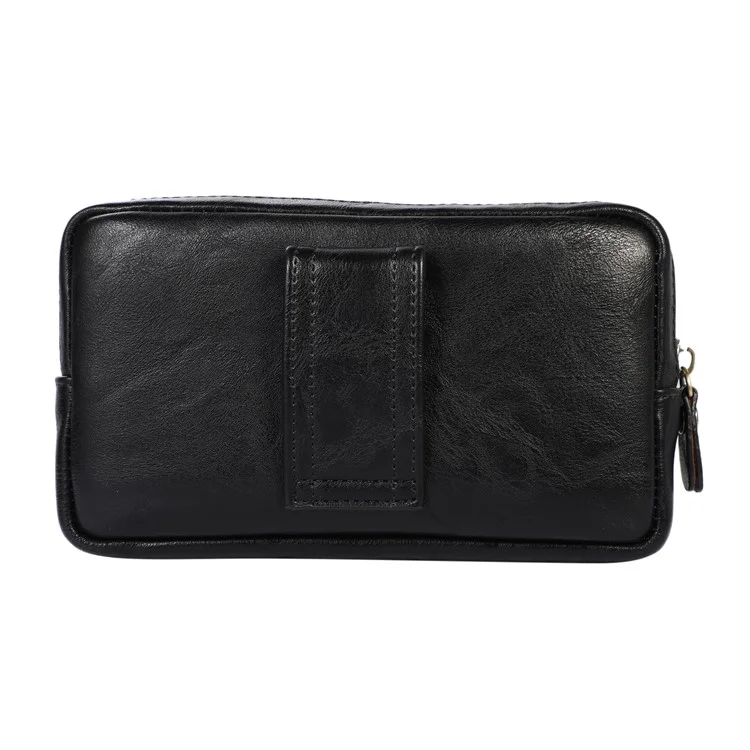 PU Leather Pouch for 7.2inch Phone, Horizontal Zipper Pocket Belt Loop Holder Loops Carrying Case - Black
