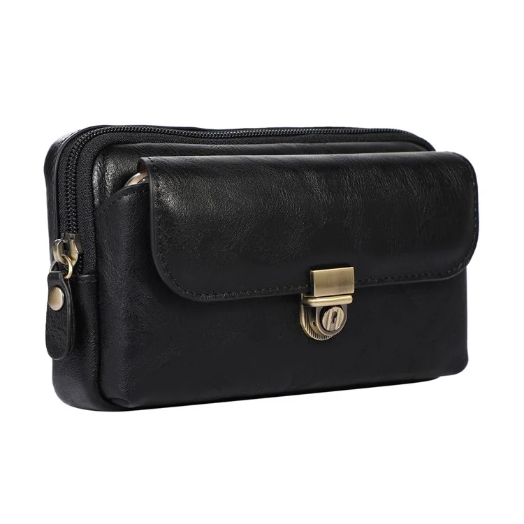PU Leather Pouch for 7.2inch Phone, Horizontal Zipper Pocket Belt Loop Holder Loops Carrying Case - Black