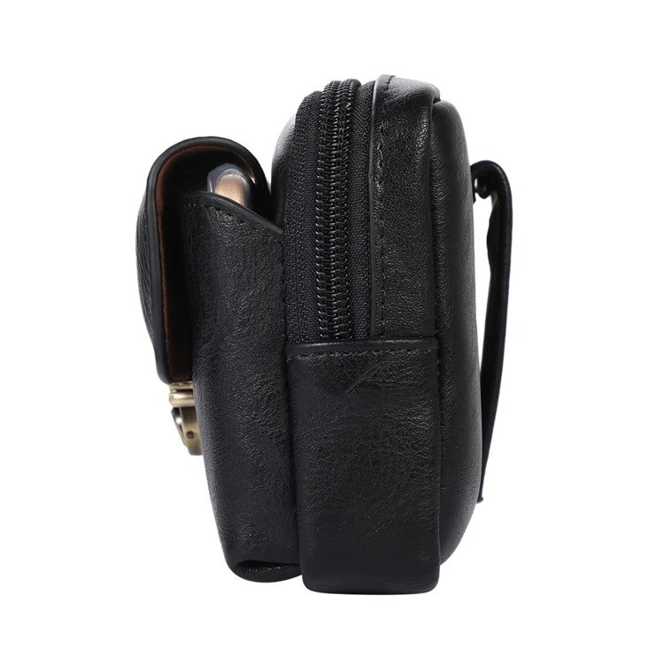 PU Leather Pouch for 7.2inch Phone, Horizontal Zipper Pocket Belt Loop Holder Loops Carrying Case - Black