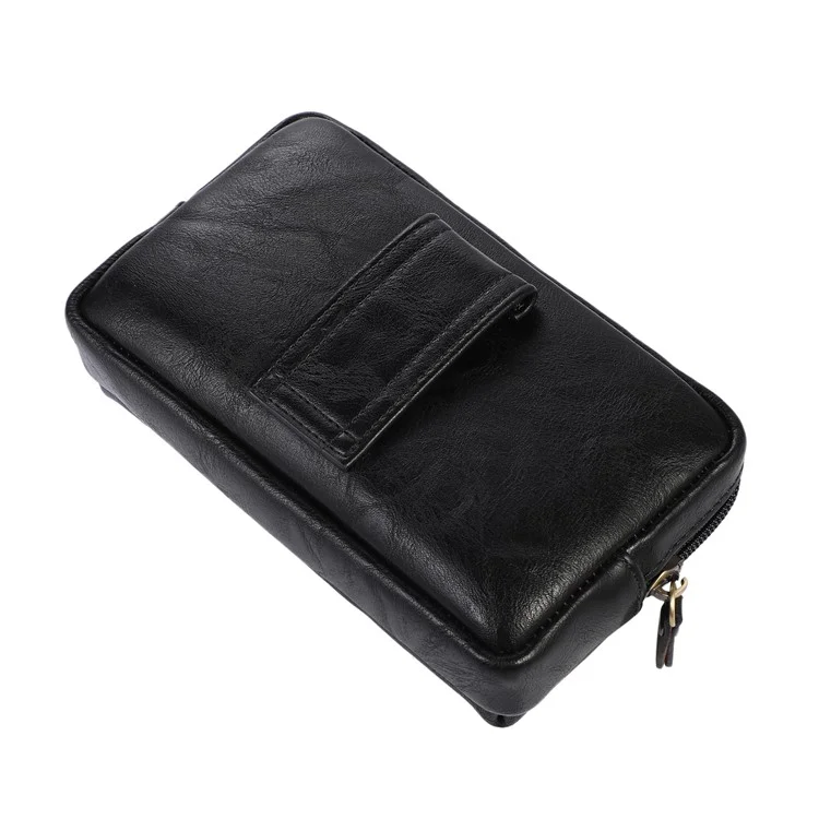 PU Leather Pouch for 7.2inch Phone, Horizontal Zipper Pocket Belt Loop Holder Loops Carrying Case - Black
