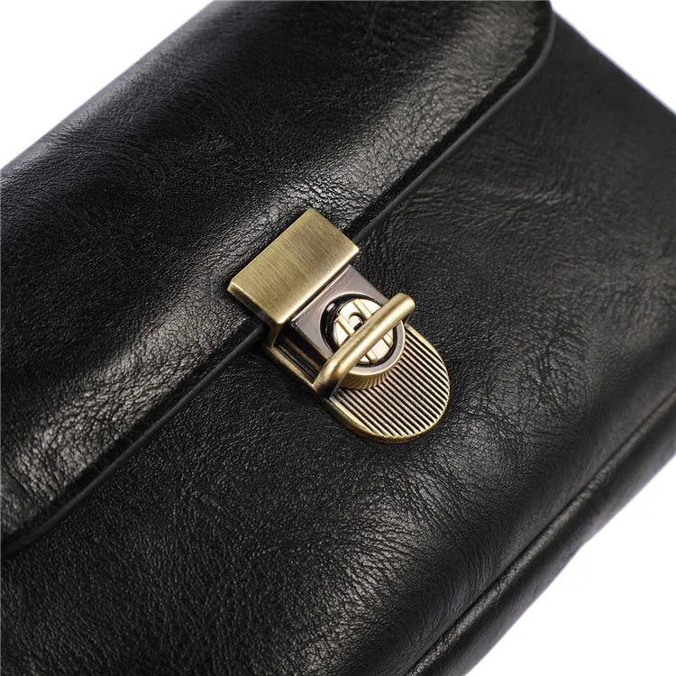 PU Leather Pouch for 7.2inch Phone, Horizontal Zipper Pocket Belt Loop Holder Loops Carrying Case - Black