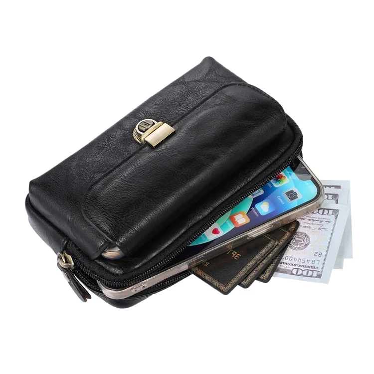 PU Leather Pouch for 7.2inch Phone, Horizontal Zipper Pocket Belt Loop Holder Loops Carrying Case - Black
