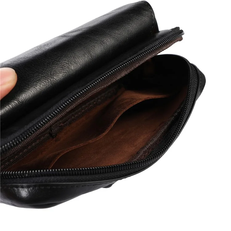 PU Leather Pouch for 7.2inch Phone, Horizontal Zipper Pocket Belt Loop Holder Loops Carrying Case - Black