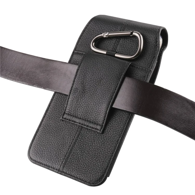 Vertical Cell Phone Waist Bag for 7.2-inch Phone, Cowhide Leather Belt Clip Pouch Case with Hook - Black