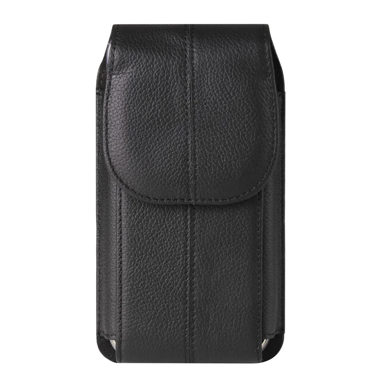 Borsa da cintura verticale per cellulare da 7,2 pollici, in pelle di mucca, custodia con clip per cintura e gancio - Nero