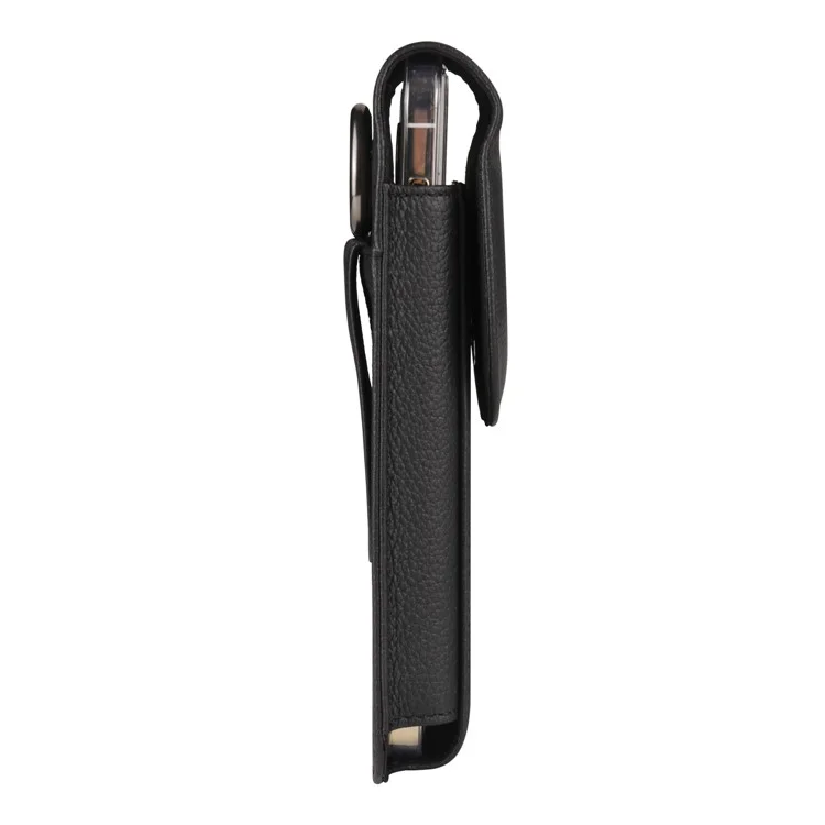 Borsa da cintura verticale per cellulare da 7,2 pollici, in pelle di mucca, custodia con clip per cintura e gancio - Nero