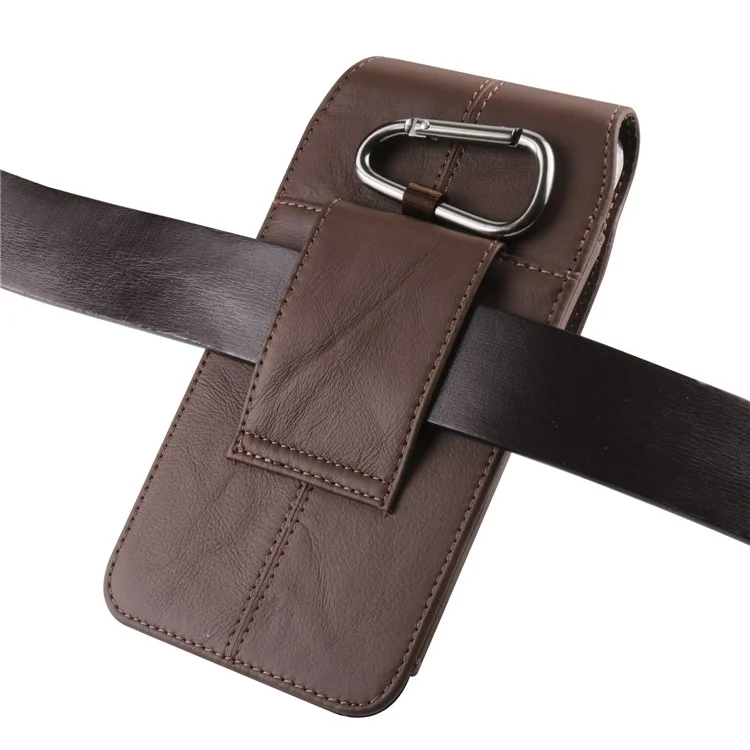 Cell Phone Belt Holster Universal 6.7-inch Phone Case Cowhide Leather Vertical Waist Pack Pouch with Hook - Brown