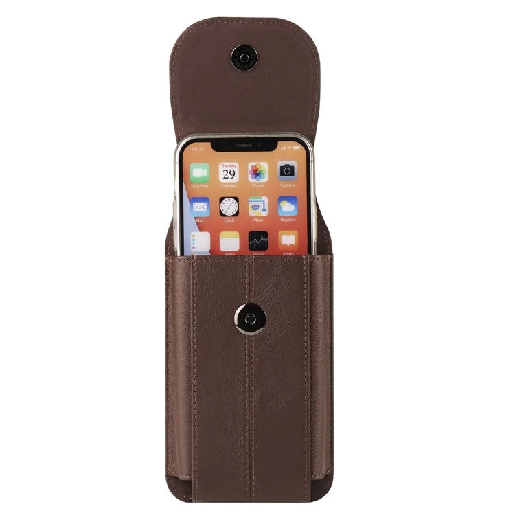 Cell Phone Belt Holster Universal 6.7-inch Phone Case Cowhide Leather Vertical Waist Pack Pouch with Hook - Brown