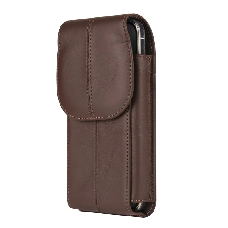 Cell Phone Belt Holster Universal 6.7-inch Phone Case Cowhide Leather Vertical Waist Pack Pouch with Hook - Brown