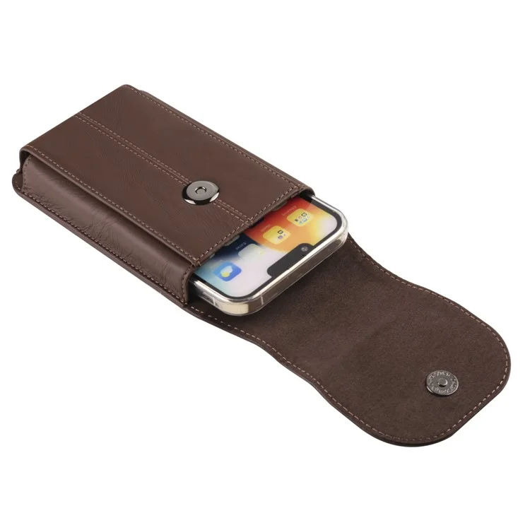 Cell Phone Belt Holster Universal 6.7-inch Phone Case Cowhide Leather Vertical Waist Pack Pouch with Hook - Brown