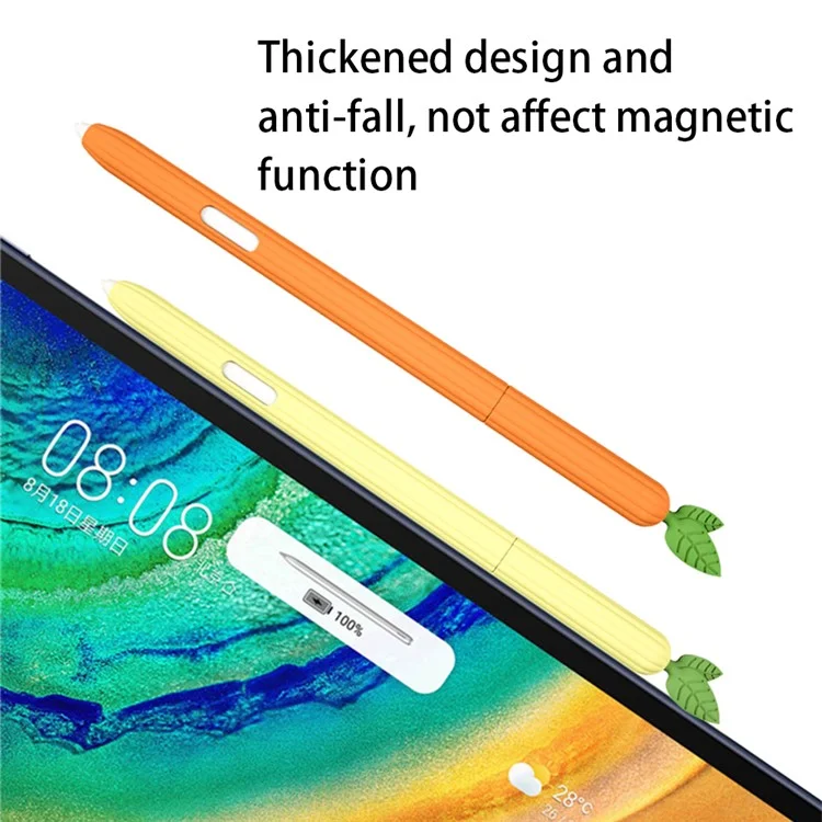 For Samsung Galaxy Tab S7 T870 Silicone Stylus Pen Holder Vegetables Style Anti-Slip Sleeve Skin Pocket Cover - Orange