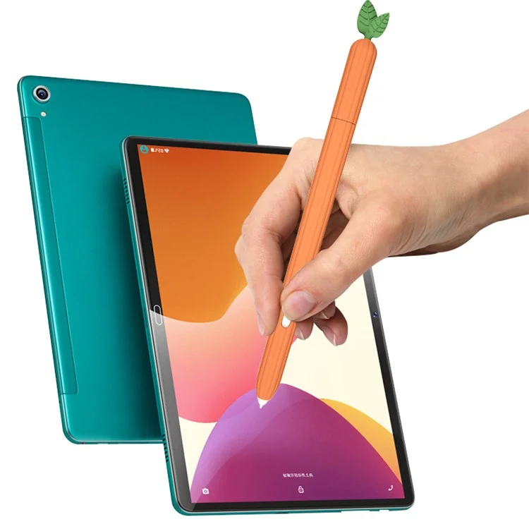For Samsung Galaxy Tab S7 T870 Silicone Stylus Pen Holder Vegetables Style Anti-Slip Sleeve Skin Pocket Cover - Orange