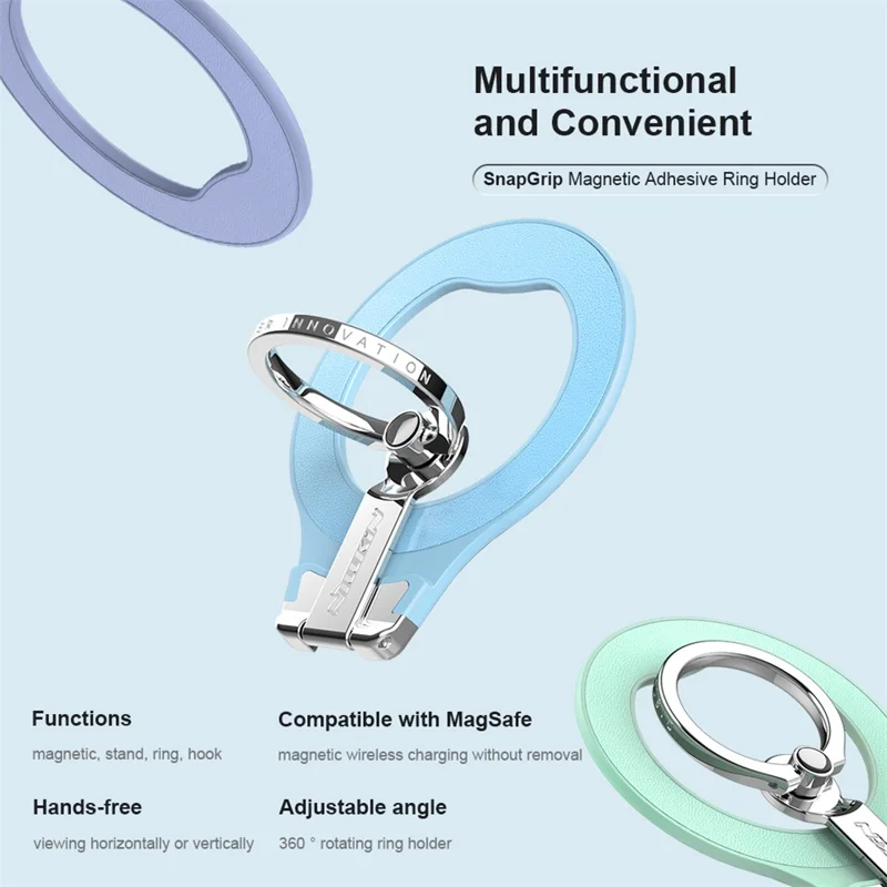 NILLKIN SnapGrip Stick-On Adhesive Type Magnetic Wireless Charging Ring Holder - Green