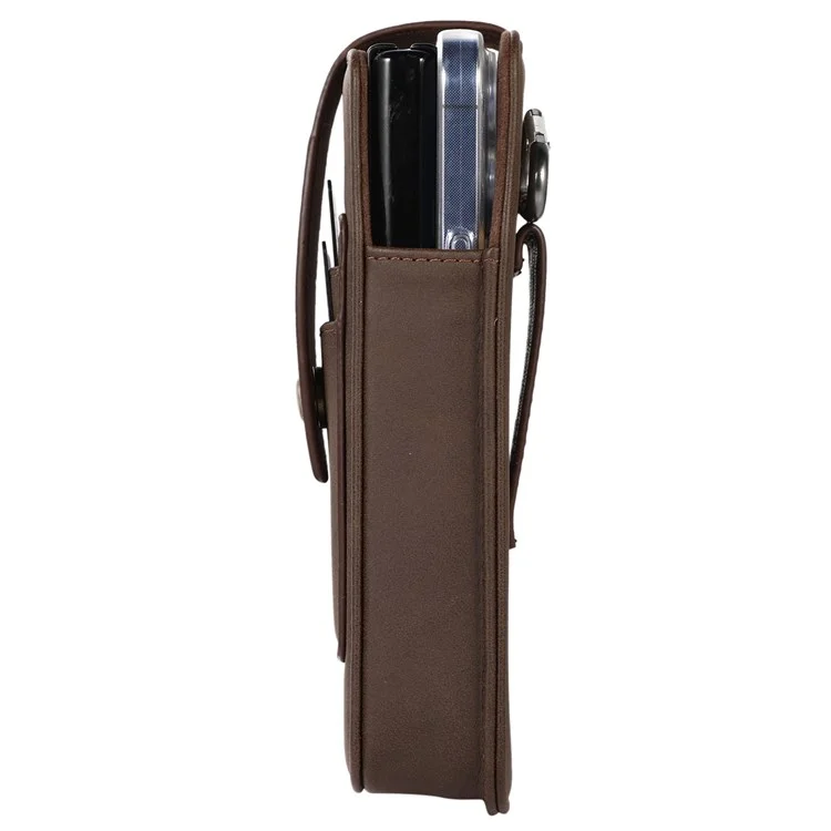 Sac de taille en cuir PU pour téléphones de 6,7 pouces et moins, étui de téléphone portable universel avec boucle de ceinture verticale, porte-cartes et mousqueton - Café