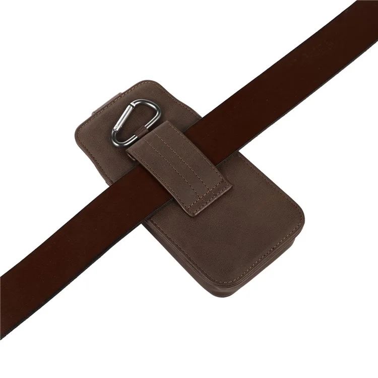 Sac de taille en cuir PU pour téléphones de 6,7 pouces et moins, étui de téléphone portable universel avec boucle de ceinture verticale, porte-cartes et mousqueton - Café