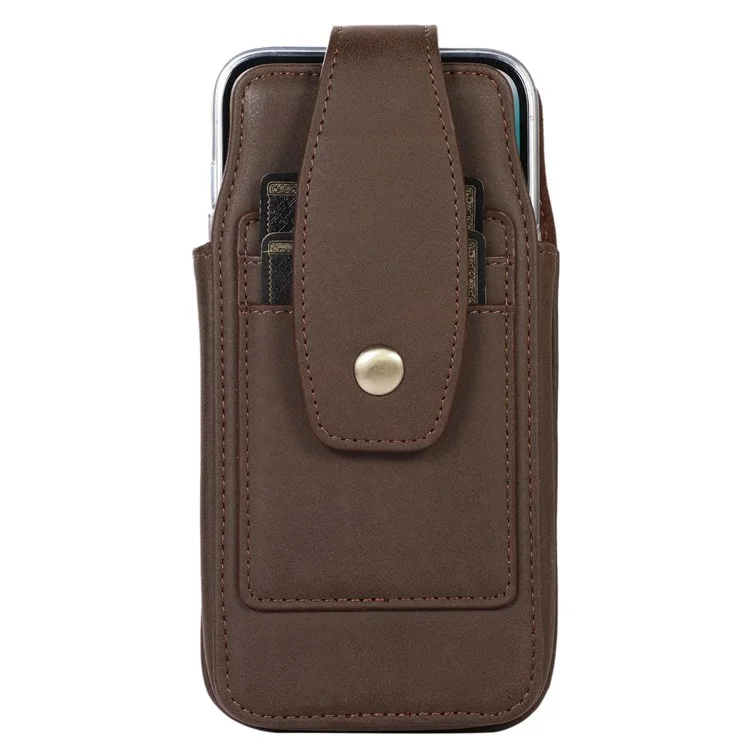 Sac de taille en cuir PU pour téléphones de 6,7 pouces et moins, étui de téléphone portable universel avec boucle de ceinture verticale, porte-cartes et mousqueton - Café