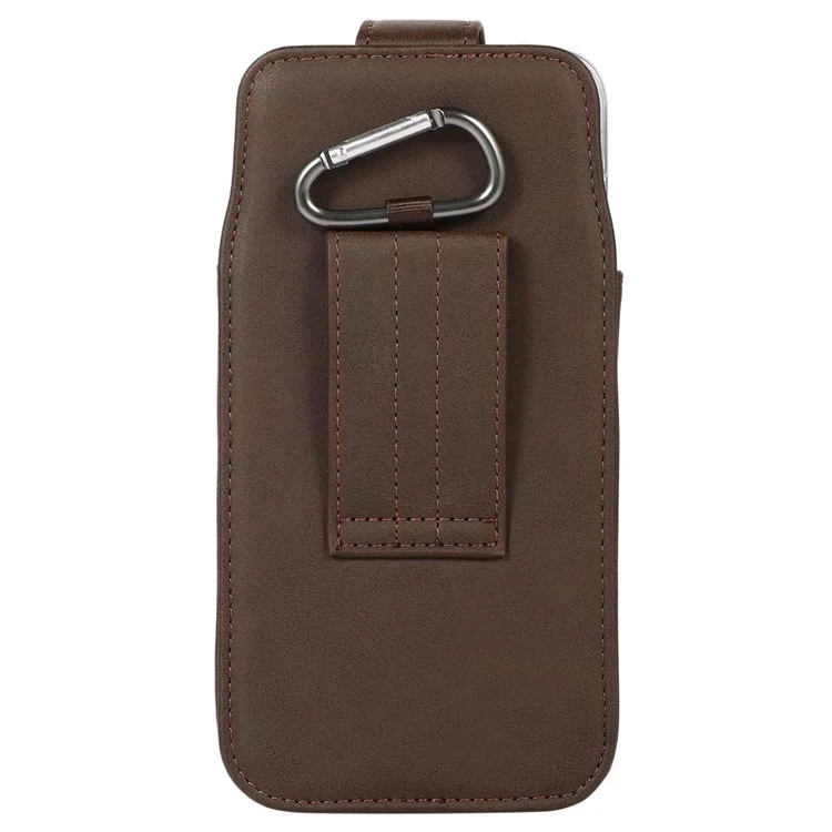 Sac de taille en cuir PU pour téléphones de 6,7 pouces et moins, étui de téléphone portable universel avec boucle de ceinture verticale, porte-cartes et mousqueton - Café