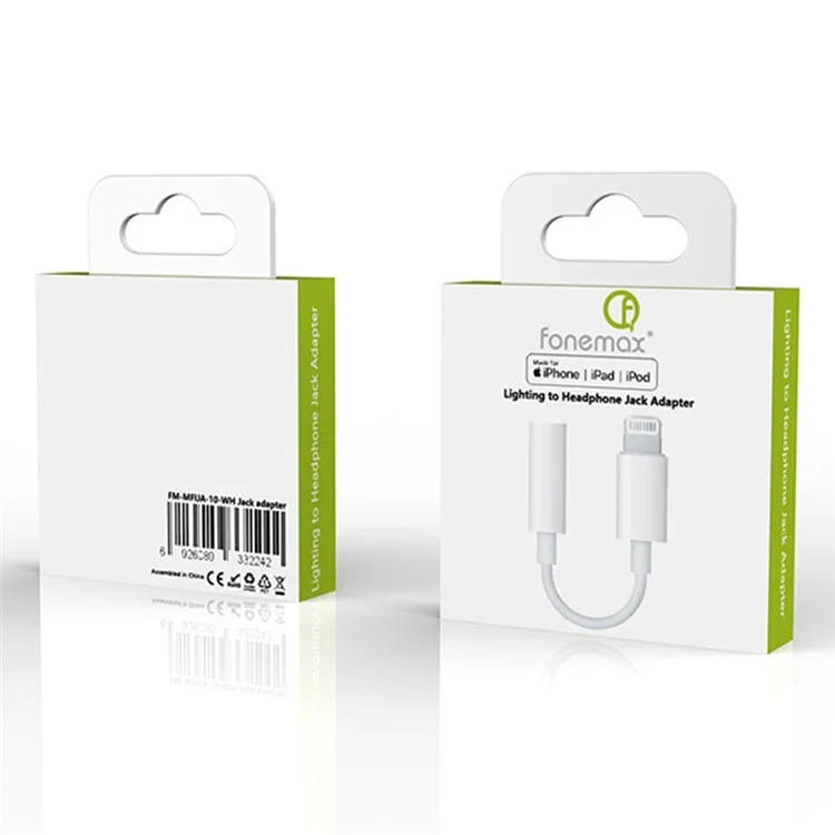 Adaptateur audio FONEMAX 3,5 mm femelle vers Lightning mâle (certifié MFi)